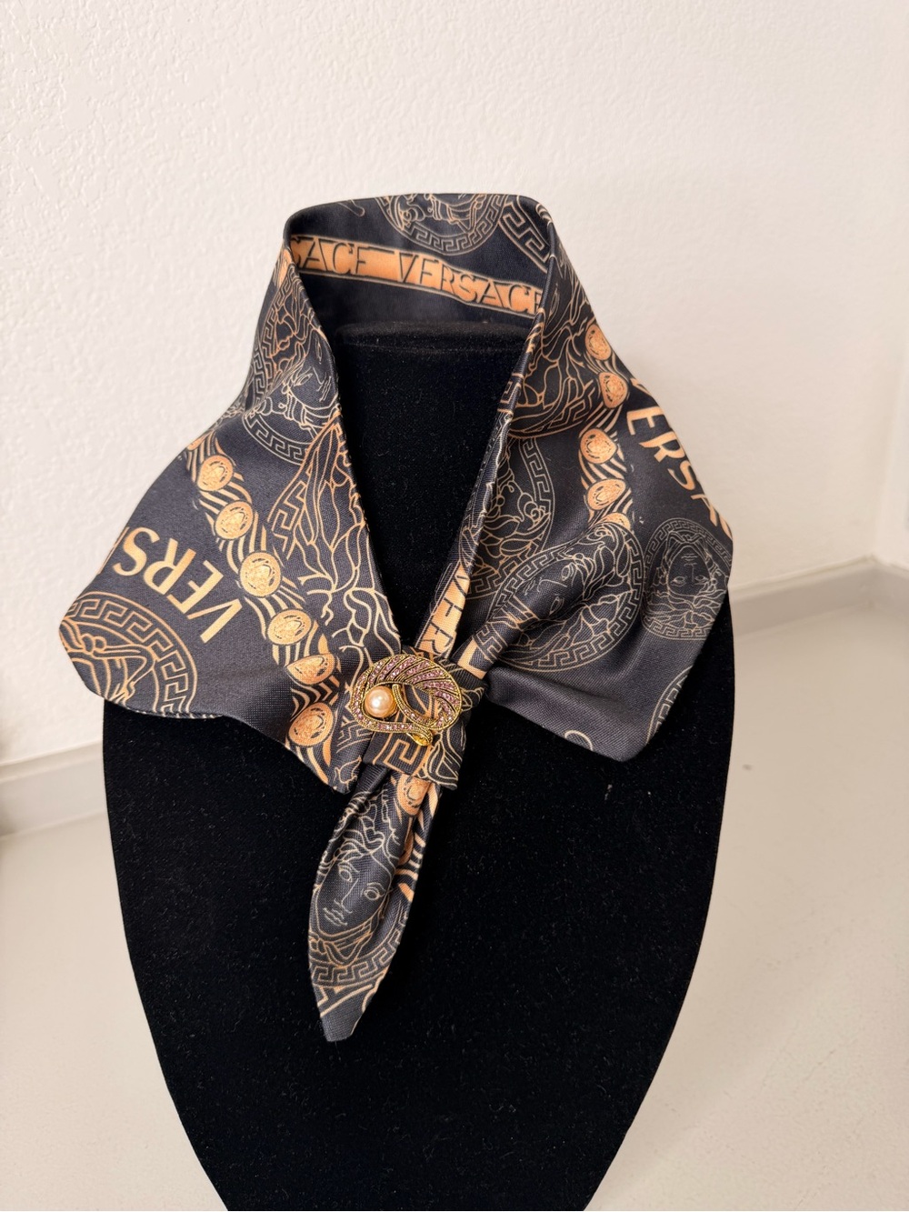 Black and Gold Silk Logo Scarf